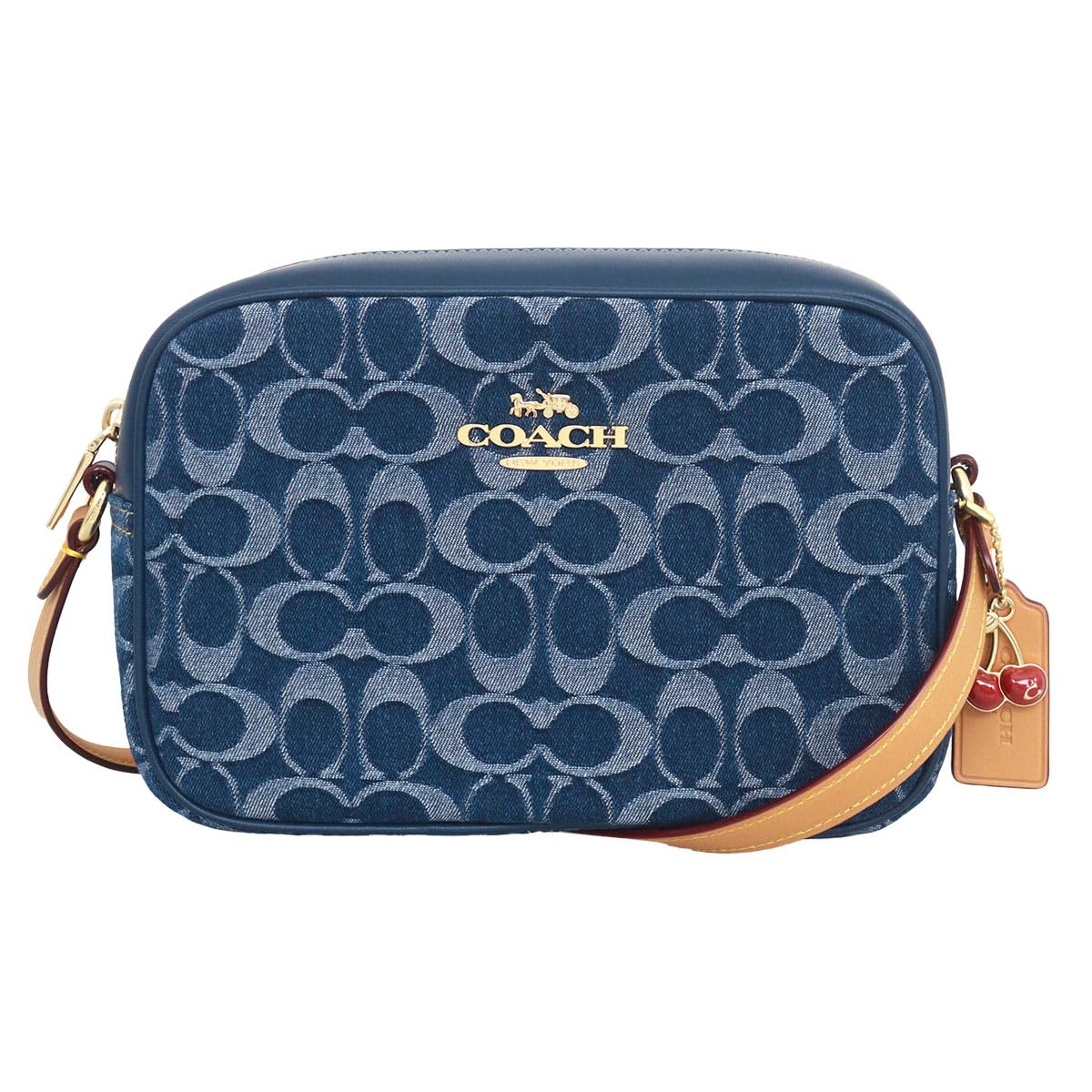 極美品 COACH ショルダーバッグ カメラバッグ デニム ダブルファスナー 青 極美品】コーチ ショルダーバッグ カメラバッグ デニム 斜め掛け